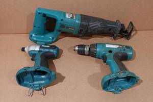 lot 358 image: Makita Cordless Drill, Impact Driver, and Reciprocating Saw