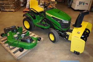 lot 1 image: John Deere S170 Riding Mower with 44 Snowblower - Only 4.6 Hours