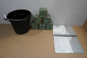 lot 251 image: Wood Yard Dice Set with Bucket and Scoresheets