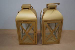 lot 272 image: 2 Mainstays Gold Medium Lanterns