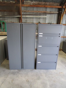 lot 13 image: (1) 2 Door Cabinet 18x36x65 (1) Lateral File Cabinet 18x30x65