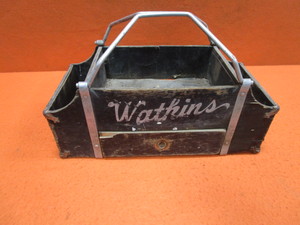 lot 245 image: Vintage Watkins Door to Door Salesmans Wooden Carry Tote