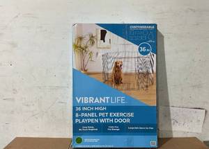 lot 252 image: Vibrant Life 8-Panel Customizable Pet Exercise Playpen with Door, 36 for Dogs Up to 70 lbs