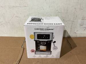 lot 260 image: Chefman CraftBrew 15-Bar Espresso Machine w Steam Wand and Touch Controls  Stainless Steel