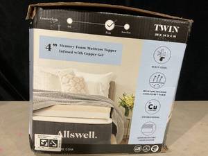 lot 399 image: Twin Size Allswell 4 Memory Foam Mattress Topper Infused with Copper Gel