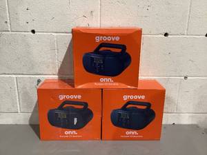 lot 496 image: LOT OF 3 Onn. Portable CD Boombox with Digital FM Radio