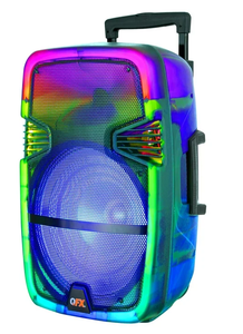 lot 72 image: QFX Wireless Bluetooth Rechargeable Portable Speaker with Party Lights, Multicolor, TMS-1560