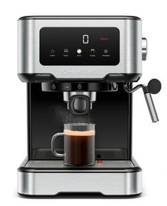 lot 125 image: Chefman CraftBrew 15-Bar Espresso Machine w Steam Wand and Touch Controls  Stainless Steel