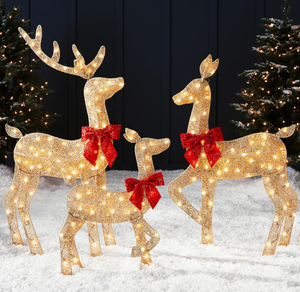 lot 247 image: 3PCS Best Choice Products 4ft 2D Lighted Christmas Deer Family Set