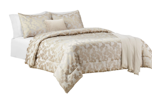 lot 396 image: 5PCS FullQueen Size Mainstays Gold Floral Comforter Set