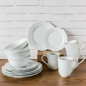 lot 488 image: 16PCS Better Homes & Gardens Carnaby Scalloped Porcelain Dinnerware Set