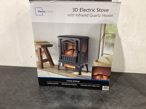 lot 631 image: Mainstays New 2-Setting 3D Electric Stove Heater with Life-like Flame, Black