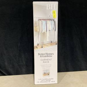 lot 413 image: Better Homes & Gardens 100lbs Heavy Duty Folding Adjustable Rolling Garment Rack
