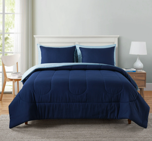 lot 559 image: 7PCS King Size Mainstays Navy Bed in a Bag Microfiber Comforter Set with Sheets