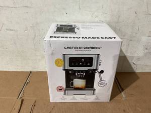 lot 268 image: Chefman CraftBrew 15-Bar Espresso Machine w Steam Wand and Touch Controls  Stainless Steel