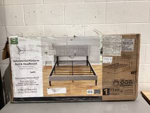 lot 561 image: Queen Size Mainstays Upholstered Platform Bed, No Box Spring Needed