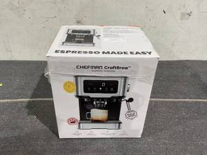 lot 145 image: Chefman CraftBrew 15-Bar Espresso Machine w Steam Wand and Touch Controls  Stainless Steel