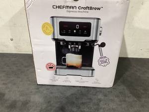 lot 667 image: Chefman CraftBrew 15-Bar Espresso Machine w Steam Wand and Touch Controls  Stainless Steel
