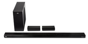 lot 590 image: Onn. 5.1 Ultra-Slim Surround Soundbar System with Dolby Atmos, Wireless Subwoofer and Wireless Satellite Speakers