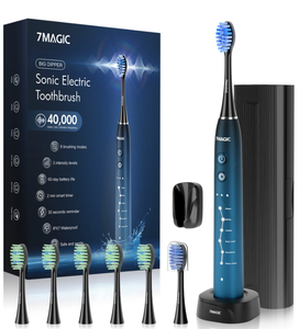 lot 597 image: 7MAGIC Sonic Electric Toothbrush, Adult Electric Toothbrush with 40000 VPM Deep Clean, 6 Modes, 3 Intensities, 6 Brush Heads & Travel Case, Smart Timer
