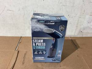 lot 312 image: Conair Handheld Garment Steamer for Clothes, Turbo ExtremeSteam 1550W, Portable Handheld Design, Strong Penetrating Steam GS38R