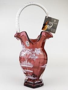 lot 11 image: FENTON Mary Gregory 11 Limited Edition Cranberry Basket.  Handpainted by C. Kelley  NUMBERED LIMITED EDITION