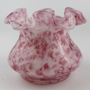 lot 23 image: FENTON 4 Rose Mist Vasa Murrhina Ruffled Bowl Vase