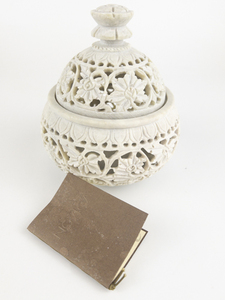 lot 27 image: Novica Hand Carved Soapstone Jar with Lid from India