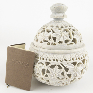 lot 28 image: Novica Hand Carved Soapstone Jar with Lid from India