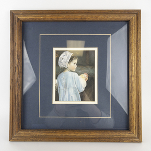 lot 52 image: NANCY NOEL Emma Amish Girl with Chicken Framed