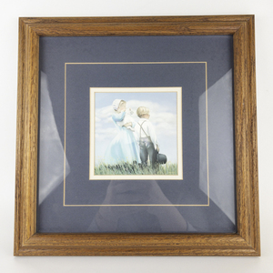 lot 53 image: NANCY NOEL Harmony Young Amish Kids with Cat -Framed