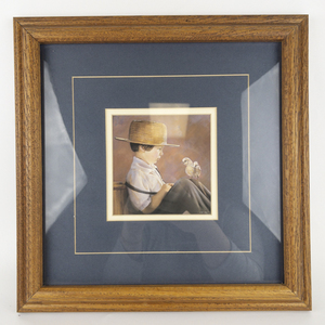 lot 54 image: NANCY NOEL James Young Amish Boy with Chick -Framed