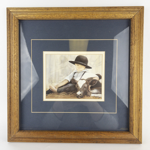 lot 55 image: NANCY NOEL Mid Morning Young Amish Boy with Calf -Framed