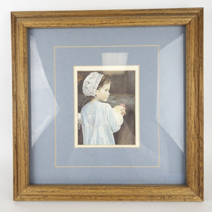 lot 60 image: NANCY NOEL Emma Young Amish Girl with Chicken -Framed