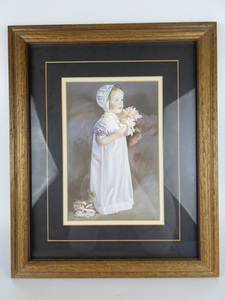 lot 63 image: NANCY NOEL Flower Girl Young Amish Girl with Flowers -Framed