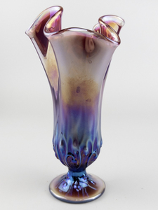 lot 78 image: FENTON Lily of the Valley Plum Opalescent Iridescent -Footed Handkerchief Vase