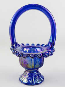 lot 79 image: FENTON Mini Basket - Cobalt Daisy Carnival