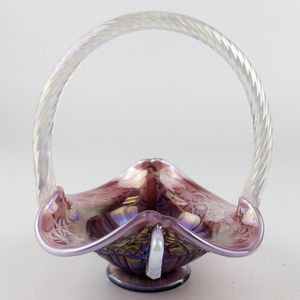 lot 80 image: FENTON 5 Iridescent Plum -Daisy & Button Winged Mini Basket