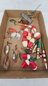 Vintage Wooden Bobbers and Tackle