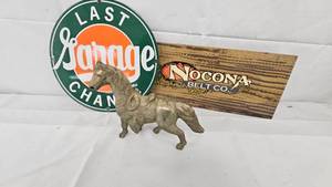 Garage and Belt Co Sign, Horse Statue