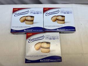 BB. 3x Frozen Entenmanns Chocolatey Glazed Cookie Donut Ice Cream Sandwich
