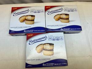 BB. 3x Frozen Entenmanns Chocolatey Glazed Cookie Donut Ice Cream Sandwich