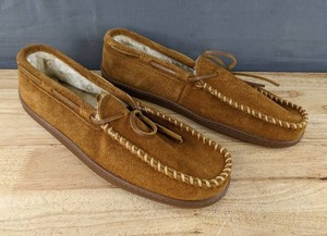 lot 241M image: New Minnetonka Pile Lined Hard Sole Moccasin Shoes Mens Size 15 Brown N