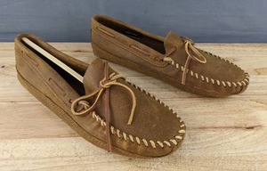 lot 136M image: New Minnetonka Double Bottom Soft Sole Moccasin Shoes Mens Size 10.5 Brown N