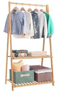 lot 200 image: Brand New Bamboo Small Clothes Hanging Rack for Kids Clothing or Dress Up Storage B