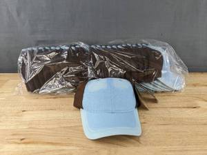 lot 350 image: 24 Brand New Yupoong Flexfit Hats Blue and Brown Size SM A