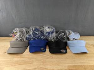 lot 125 image: 30 Brand New Yupoong Flexfit Wooly Combed Visors Royal Blue, Light Blue, Gray and Black OSFA A