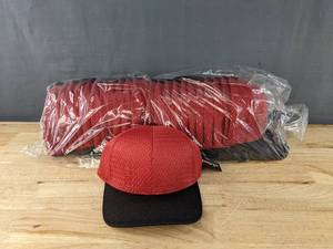 lot 290 image: 24 Brand New Youth Flexfit Red and Black Hats OSFM A