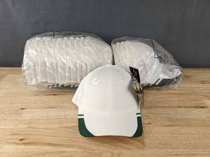 lot 345 image: 17 Brand New Youpoong FlexFit White with Spruce Hats SmallMedium A