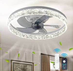 lot 187 image: New FRIXCHUR 19.7 Crystal Chandelier Fan Modern Flush Mount Ceiling Fan $89.99 Retail B
